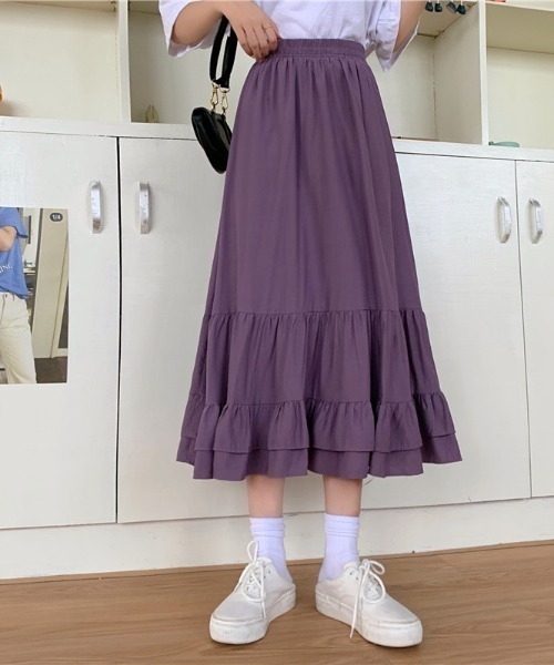 ABITOKYO（アビトーキョー）の「Aラインティアードロングスカート（スカート・レディース・ホワイト/ブラック/パープル・M/L）」の13枚目の写真