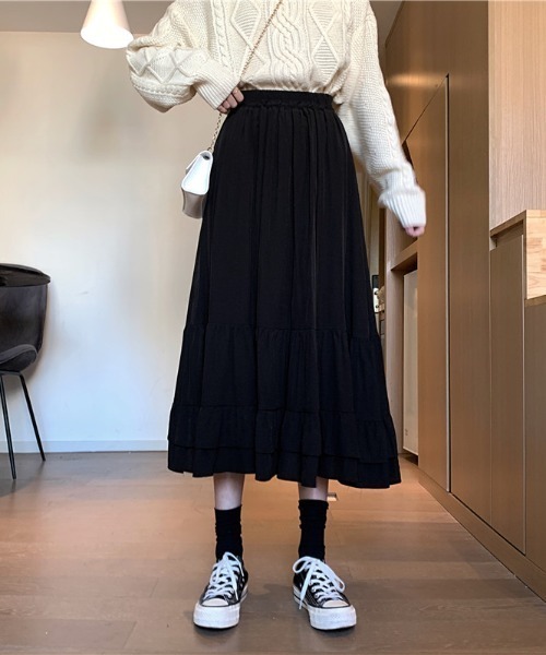 ABITOKYO（アビトーキョー）の「Aラインティアードロングスカート（スカート・レディース・ホワイト/ブラック/パープル・M/L）」の7枚目の写真