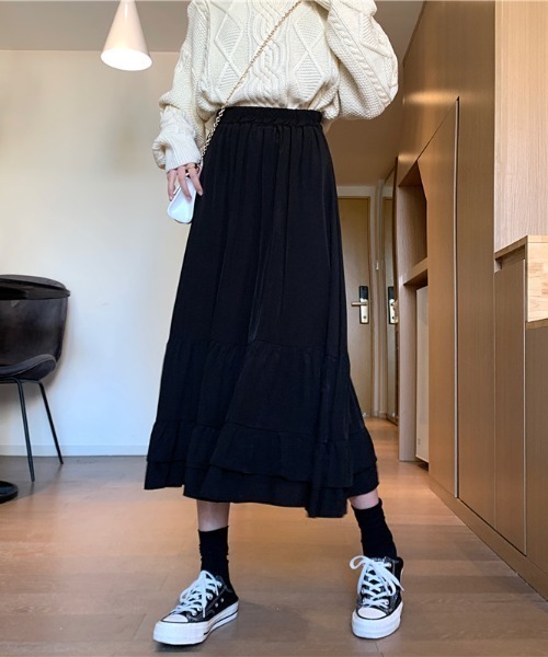 ABITOKYO（アビトーキョー）の「Aラインティアードロングスカート（スカート・レディース・ホワイト/ブラック/パープル・M/L）」の11枚目の写真