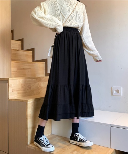 ABITOKYO（アビトーキョー）の「Aラインティアードロングスカート（スカート・レディース・ホワイト/ブラック/パープル・M/L）」の5枚目の写真