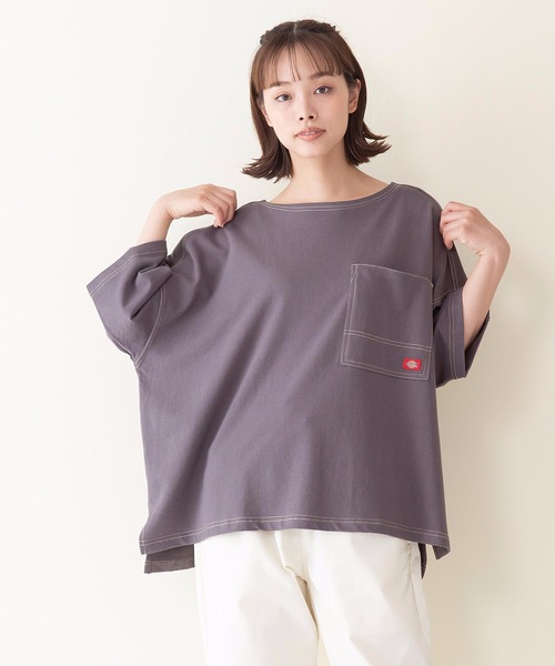 Dickies(ディッキーズ)の「【DICKIES/ディッキーズ】ミニ裏毛ワイドフィット(ビッグシルエット)Tシャツ ワンポイントブランドロゴ(Tシャツ/カットソー・レディース・グリーン/チャコールグレー/ホワイト・MEDIUM)」の2枚目の写真