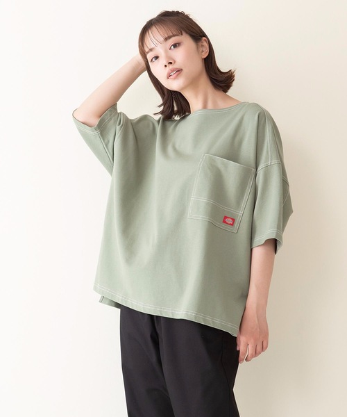 Dickies(ディッキーズ)の「【DICKIES/ディッキーズ】ミニ裏毛ワイドフィット(ビッグシルエット)Tシャツ ワンポイントブランドロゴ(Tシャツ/カットソー・レディース・グリーン/チャコールグレー/ホワイト・MEDIUM)」の3枚目の写真