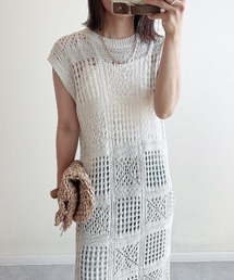 前後2WAYメッシュパッチワークワンピース