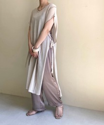 《WEB限定》配色メロウノースリーブシアーニットワンピース