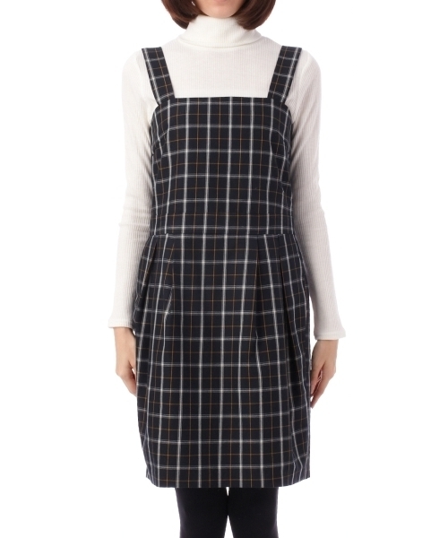 THE EMPORIUM（ジエンポリアム）の「チェック柄コクーンジャンパースカート（ワンピース・レディース・ブラック/イエロー/グリーン・38）」の2枚目の写真