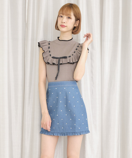 TITTY&CO.（ティティーアンドコー）の「デニムストーンミニスカート（デニムスカート・レディース・ブルー/インディゴブルー・SMALL/MEDIUM）」の3枚目の写真