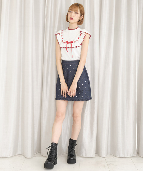 TITTY&CO.（ティティーアンドコー）の「デニムストーンミニスカート（デニムスカート・レディース・ブルー/インディゴブルー・SMALL/MEDIUM）」の12枚目の写真