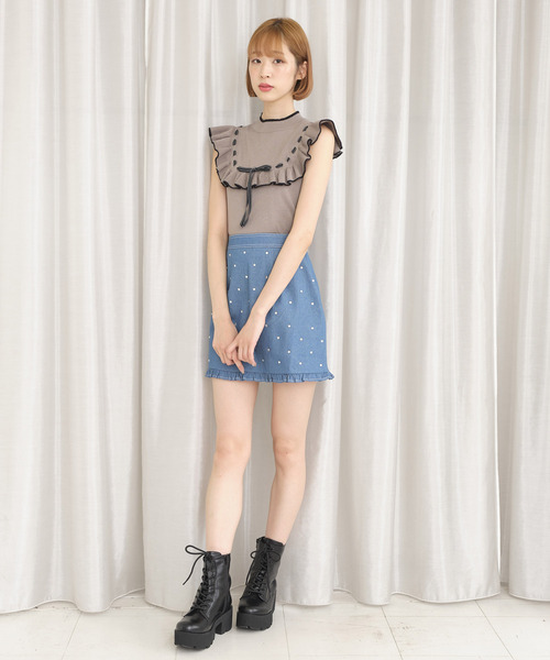 TITTY&CO.（ティティーアンドコー）の「デニムストーンミニスカート（デニムスカート・レディース・ブルー/インディゴブルー・SMALL/MEDIUM）」の14枚目の写真