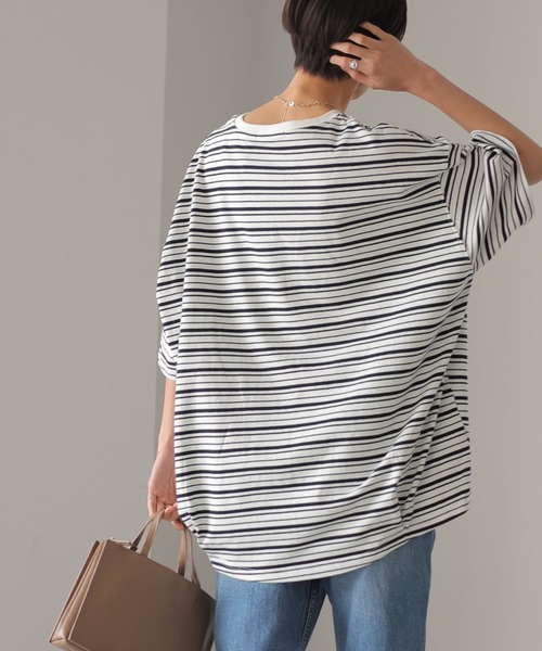 AMERICAN HOLIC（アメリカンホリック）の「コクーン半袖カットプルオーバー ※（Tシャツ/カットソー・レディース・オフホワイト/ライトグレー/その他7/マルチ/ブラウン・M/L）」の4枚目の写真