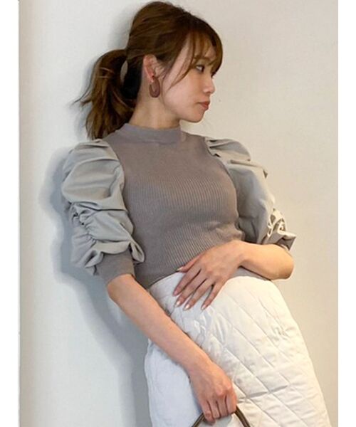 dazzlin（ダズリン）の「ハイネックギャザー異素材ニットトップス（ニット/セーター・レディース・ブラック/グレー/オフホワイト・FREE）」の9枚目の写真