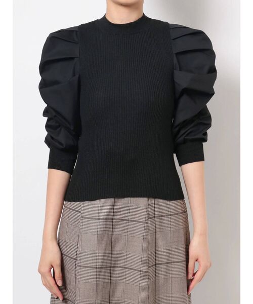 dazzlin（ダズリン）の「ハイネックギャザー異素材ニットトップス（ニット/セーター・レディース・ブラック/グレー/オフホワイト・FREE）」の5枚目の写真