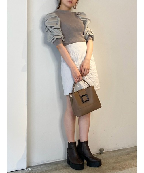 dazzlin（ダズリン）の「ハイネックギャザー異素材ニットトップス（ニット/セーター・レディース・ブラック/グレー/オフホワイト・FREE）」の20枚目の写真