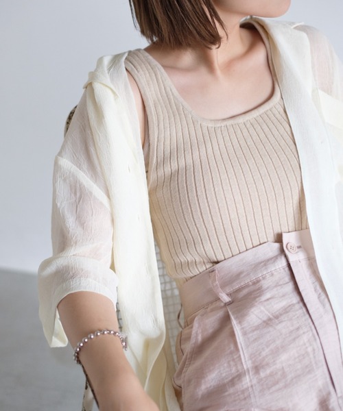 Kastane（カスタネ）の「プレーンリブニットタンク（タンクトップ・レディース・グリーン/アイボリー/モカ・FREE）」の2枚目の写真