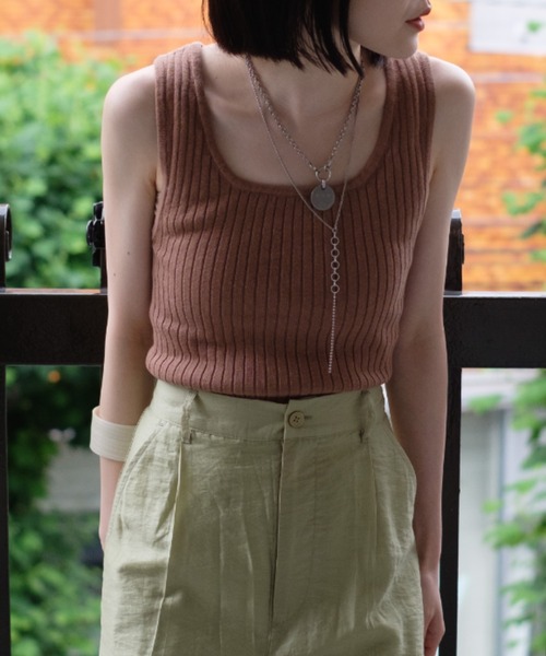 Kastane（カスタネ）の「プレーンリブニットタンク（タンクトップ・レディース・グリーン/アイボリー/モカ・FREE）」の3枚目の写真