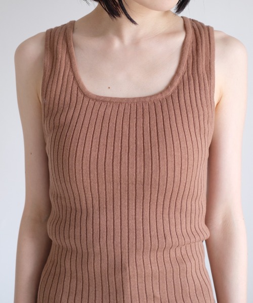 Kastane（カスタネ）の「プレーンリブニットタンク（タンクトップ・レディース・グリーン/アイボリー/モカ・FREE）」の7枚目の写真