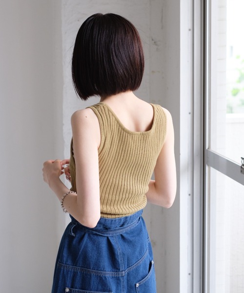 Kastane（カスタネ）の「プレーンリブニットタンク（タンクトップ・レディース・グリーン/アイボリー/モカ・FREE）」の6枚目の写真