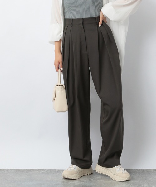Heather（ヘザー）の「タックワイドスラックス 218778（スラックス・レディース・ベージュ/チャコールグレー/グリーン・S/M）」の2枚目の写真