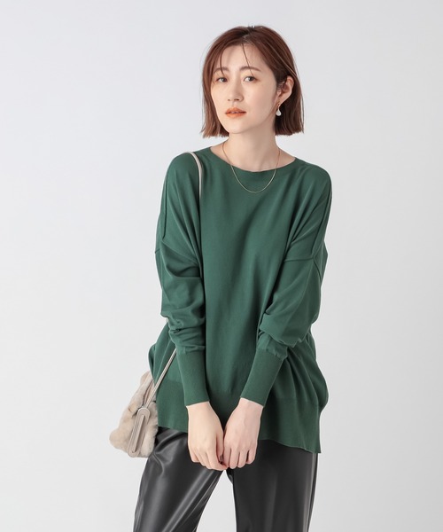 RIVE DROITE（リヴドロワ）の「シルエットで魅せる　ライト天竺スリットワイドニット（ニット/セーター・レディース・グリーン/ネイビー/モカ・FREE）」の4枚目の写真