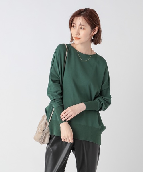 RIVE DROITE（リヴドロワ）の「シルエットで魅せる　ライト天竺スリットワイドニット（ニット/セーター・レディース・グリーン/ネイビー/モカ・FREE）」の12枚目の写真