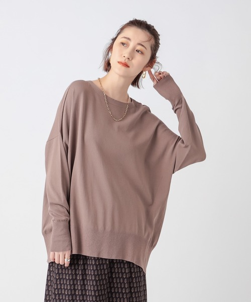 RIVE DROITE（リヴドロワ）の「シルエットで魅せる　ライト天竺スリットワイドニット（ニット/セーター・レディース・グリーン/ネイビー/モカ・FREE）」の14枚目の写真