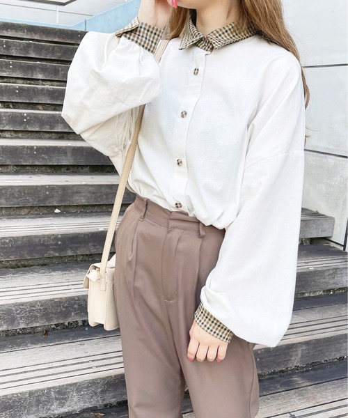 apres jour（アプレジュール）の「襟チェックシャツ【ZOZOTOWN限定アイテム】（シャツ/ブラウス・レディース・ベージュ/アイボリー・X-LARGE/フリー）」の9枚目の写真