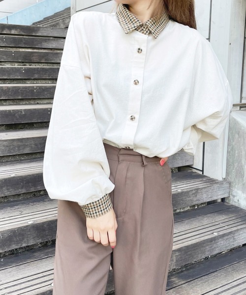 apres jour（アプレジュール）の「襟チェックシャツ【ZOZOTOWN限定アイテム】（シャツ/ブラウス・レディース・ベージュ/アイボリー・X-LARGE/フリー）」の12枚目の写真