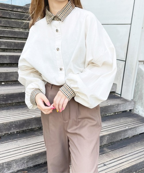 apres jour（アプレジュール）の「襟チェックシャツ【ZOZOTOWN限定アイテム】（シャツ/ブラウス・レディース・ベージュ/アイボリー・X-LARGE/フリー）」の3枚目の写真