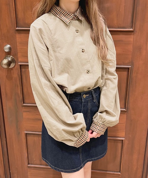 apres jour（アプレジュール）の「襟チェックシャツ【ZOZOTOWN限定アイテム】（シャツ/ブラウス・レディース・ベージュ/アイボリー・X-LARGE/フリー）」の10枚目の写真