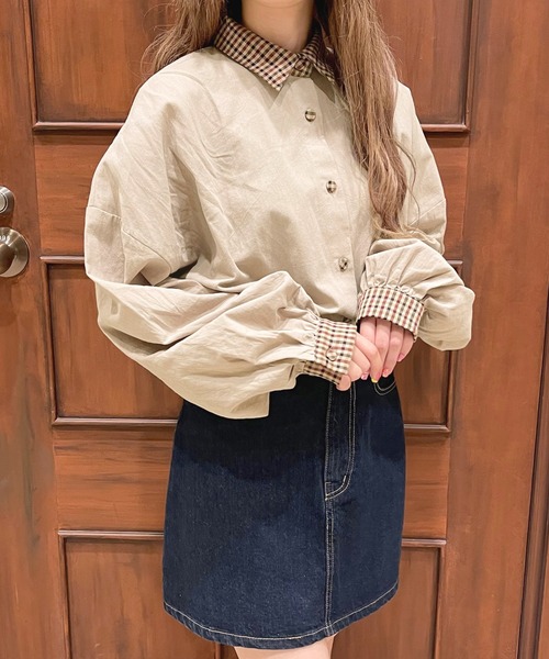 apres jour（アプレジュール）の「襟チェックシャツ【ZOZOTOWN限定アイテム】（シャツ/ブラウス・レディース・ベージュ/アイボリー・X-LARGE/フリー）」の8枚目の写真