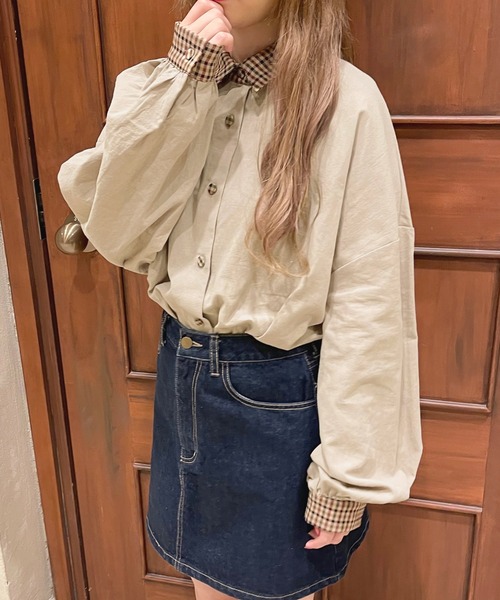 apres jour（アプレジュール）の「襟チェックシャツ【ZOZOTOWN限定アイテム】（シャツ/ブラウス・レディース・ベージュ/アイボリー・X-LARGE/フリー）」の4枚目の写真