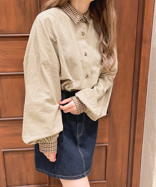 apres jour（アプレジュール）の「襟チェックシャツ【ZOZOTOWN限定アイテム】（シャツ/ブラウス・レディース・ベージュ/アイボリー・X-LARGE/フリー）」の6枚目の写真