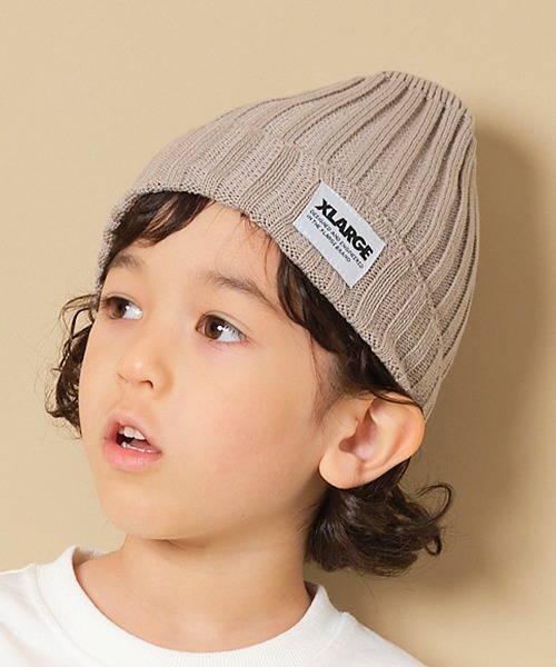 XLARGE KIDS（エクストララージキッズ）の「リブニット帽（ニットキャップ/ビーニー・キッズ・グレー/カーキ/ブラック・FREE）」の3枚目の写真