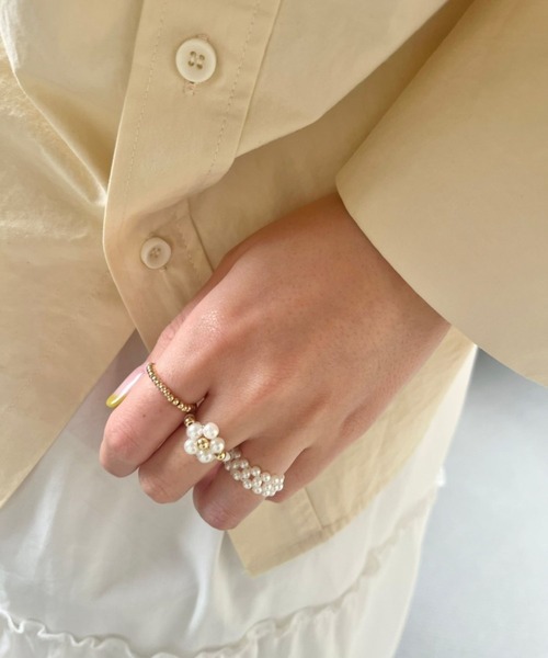Me%（ミィパーセント）の「☆3点セット☆パールフラワートップセットリング（リング・レディース・シルバー/ゴールド/ピンク/その他・FREE）」の3枚目の写真