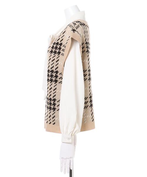 INGNI（イング）の「チェックニットベスト＋ボウタイブラウス／SET（ニット/セーター・レディース・ベージュ/ブラック/アイボリー・M）」の5枚目の写真