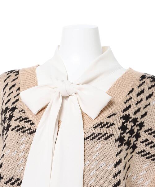 INGNI（イング）の「チェックニットベスト＋ボウタイブラウス／SET（ニット/セーター・レディース・ベージュ/ブラック/アイボリー・M）」の7枚目の写真