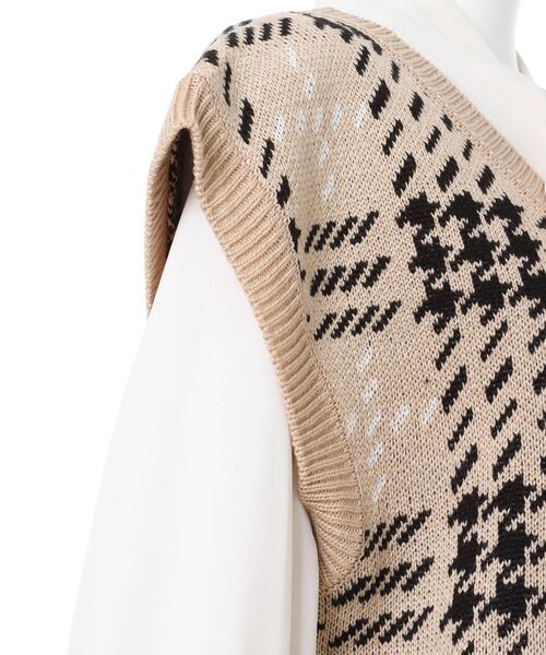 INGNI（イング）の「チェックニットベスト＋ボウタイブラウス／SET（ニット/セーター・レディース・ベージュ/ブラック/アイボリー・M）」の8枚目の写真