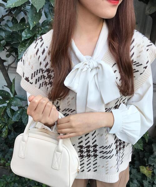 INGNI（イング）の「チェックニットベスト＋ボウタイブラウス／SET（ニット/セーター・レディース・ベージュ/ブラック/アイボリー・M）」の13枚目の写真