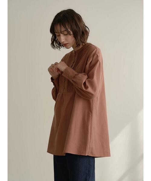 earth music&ecology（アースミュージックアンドエコロジー）の「フロントボタンピンタックチュニック＊（シャツ/ブラウス・レディース・アイボリー/ダークオレンジ/チェック・FREE）」の10枚目の写真