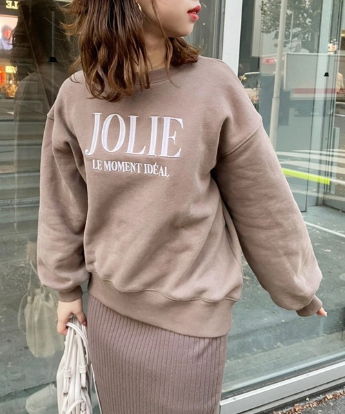 one after another NICE CLAUP（ワンアフターアナザーナイスクラップ）の「ビックシルエットロゴ刺繍スウェット（スウェット・レディース・オートミール/オフホワイト/グレー/スミクロ/モカ/ピンク・FREE）」の4枚目の写真