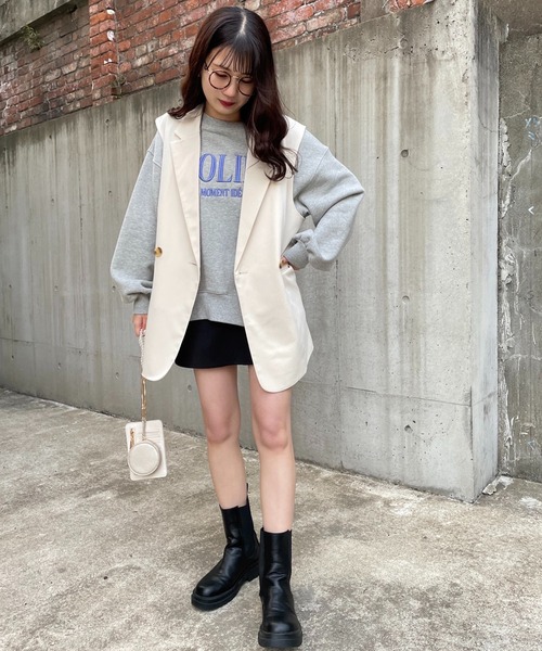 one after another NICE CLAUP（ワンアフターアナザーナイスクラップ）の「ビックシルエットロゴ刺繍スウェット（スウェット・レディース・オートミール/オフホワイト/グレー/スミクロ/モカ/ピンク・FREE）」の16枚目の写真