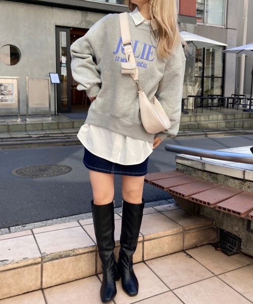 one after another NICE CLAUP（ワンアフターアナザーナイスクラップ）の「ビックシルエットロゴ刺繍スウェット（スウェット・レディース・オートミール/オフホワイト/グレー/スミクロ/モカ/ピンク・FREE）」の13枚目の写真