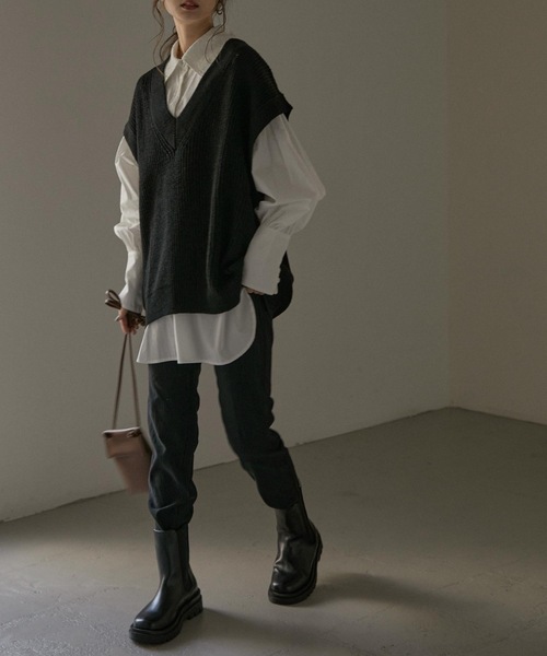 Fashion Letter（ファッションレター）の「Vネックオーバーサイズニットベスト（ベスト・レディース・ブラック/モカ・M～Ｌ/LL～3L/4L～5L）」の10枚目の写真