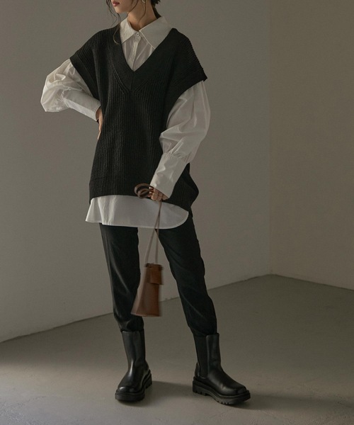 Fashion Letter（ファッションレター）の「Vネックオーバーサイズニットベスト（ベスト・レディース・ブラック/モカ・M～Ｌ/LL～3L/4L～5L）」の8枚目の写真