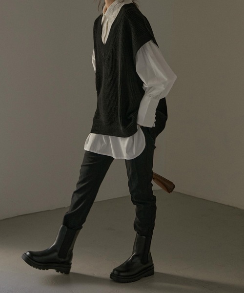 Fashion Letter（ファッションレター）の「Vネックオーバーサイズニットベスト（ベスト・レディース・ブラック/モカ・M～Ｌ/LL～3L/4L～5L）」の11枚目の写真
