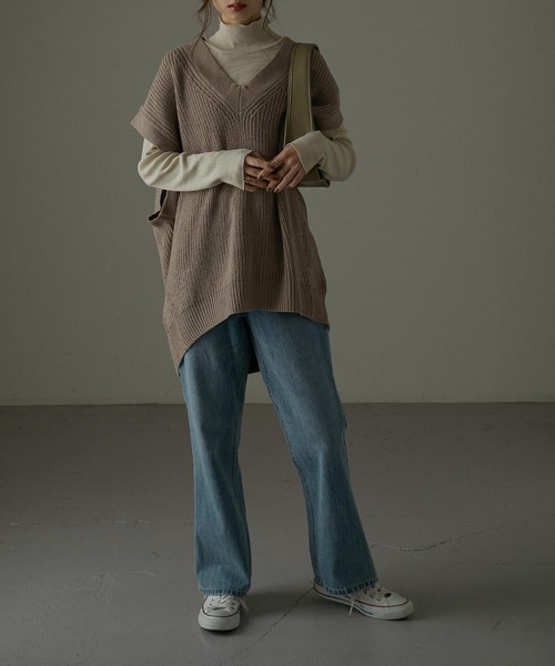 Fashion Letter（ファッションレター）の「Vネックオーバーサイズニットベスト（ベスト・レディース・ブラック/モカ・M～Ｌ/LL～3L/4L～5L）」の16枚目の写真