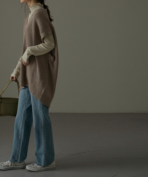 Fashion Letter（ファッションレター）の「Vネックオーバーサイズニットベスト（ベスト・レディース・ブラック/モカ・M～Ｌ/LL～3L/4L～5L）」の20枚目の写真