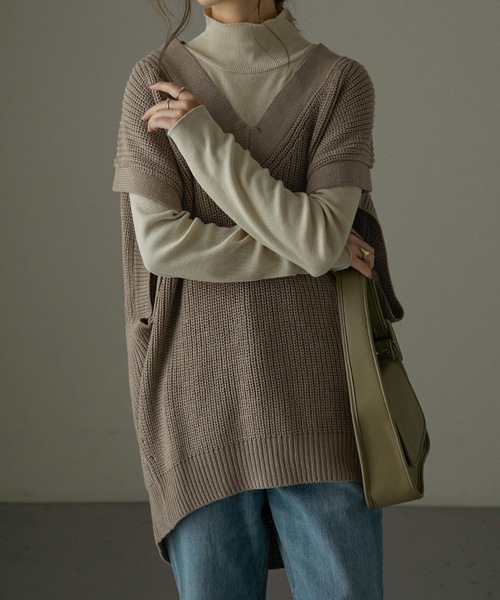 Fashion Letter（ファッションレター）の「Vネックオーバーサイズニットベスト（ベスト・レディース・ブラック/モカ・M～Ｌ/LL～3L/4L～5L）」の14枚目の写真