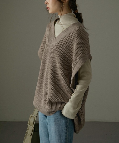 Fashion Letter（ファッションレター）の「Vネックオーバーサイズニットベスト（ベスト・レディース・ブラック/モカ・M～Ｌ/LL～3L/4L～5L）」の9枚目の写真