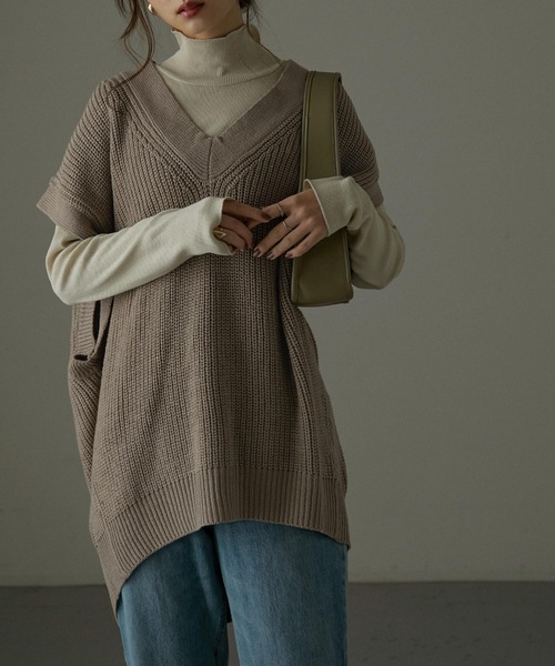 Fashion Letter（ファッションレター）の「Vネックオーバーサイズニットベスト（ベスト・レディース・ブラック/モカ・M～Ｌ/LL～3L/4L～5L）」の12枚目の写真