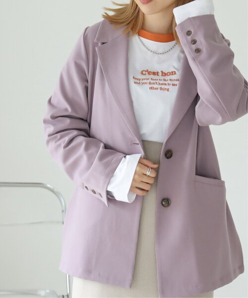 RAY CASSIN（レイカズン）の「TRチェックアソートシングルジャケット（テーラードジャケット・レディース・パープル/ライトカーキ/キナリ/ベージュ系・FREE）」の6枚目の写真